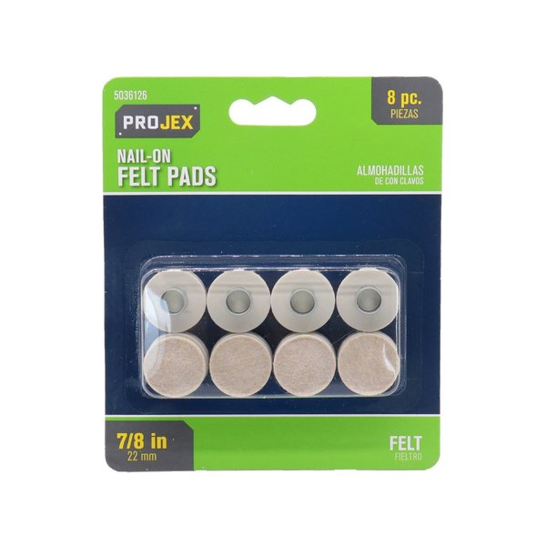 Projex Felt Protective Pad Brown Round 7/8 in. W 8 pk, 8PK P0007